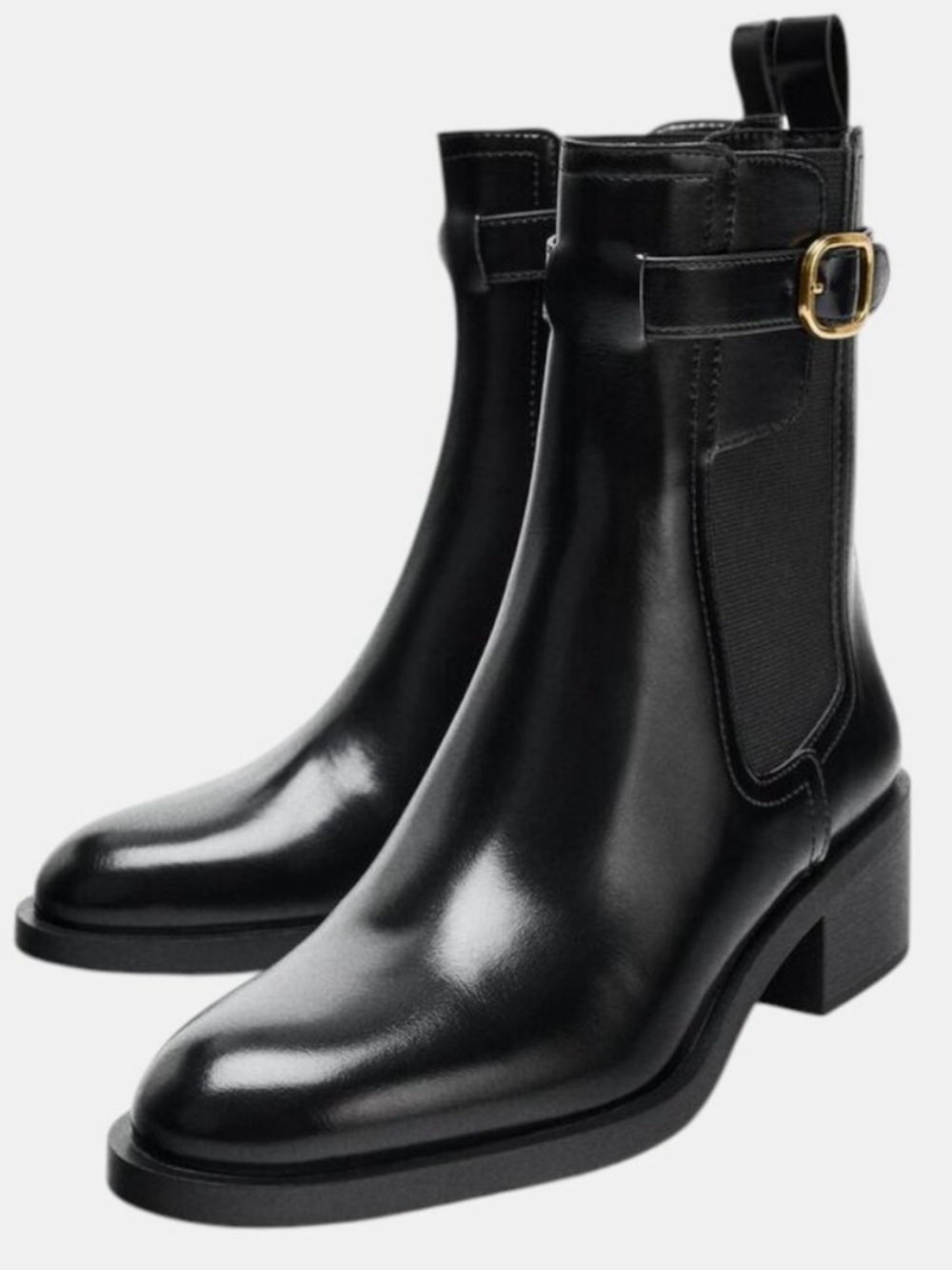 ZARA Black Buckle Detail Chelsea Ankle Boots — NWOT